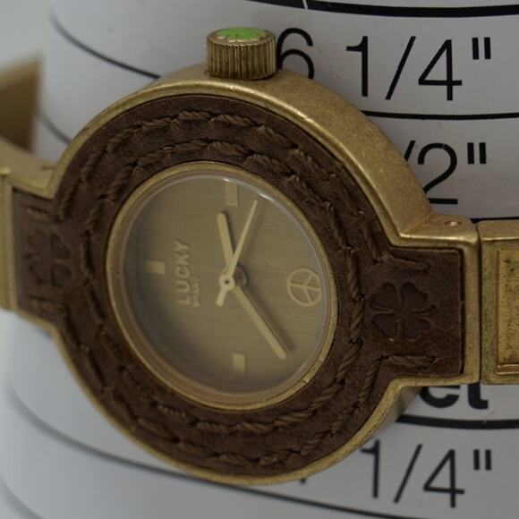 Lucky Brand Leather Insert Gold Bracelet Watch Quartz w/ New Battery - Picture 6 of 6
